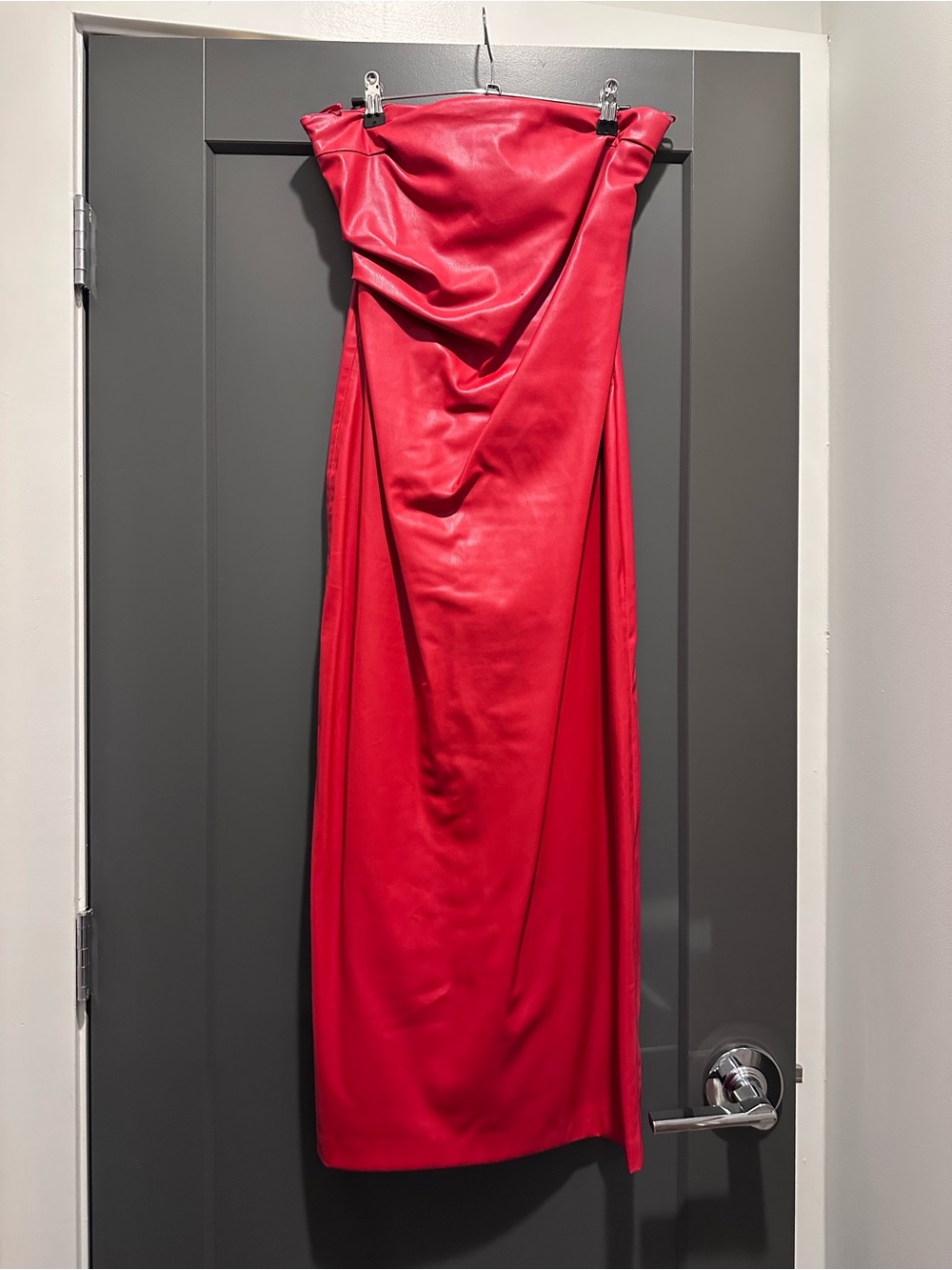 ZARA Strapless Red Leather Dress